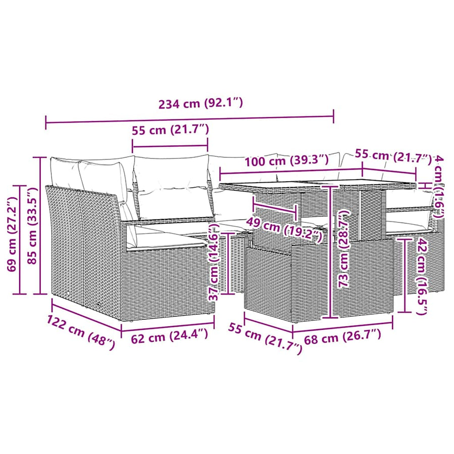 Tuin Sofa Set met opslag 7 pcs Lichtgrijs poly rattan