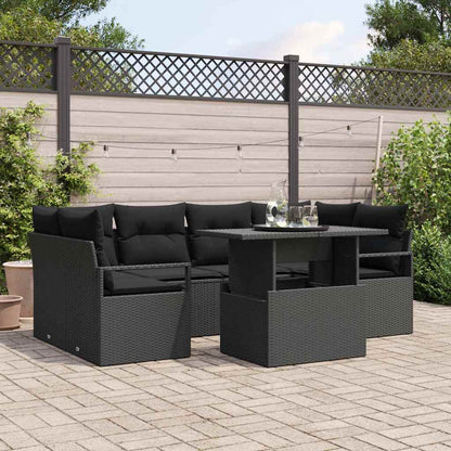Tuin Sofa Set met opslag met kussen 7 pcs Zwart poly rattan