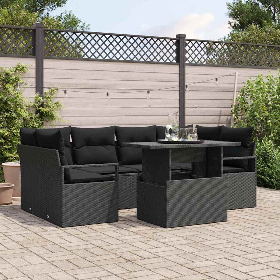 Tuin Sofa Set met opslag met kussen 7 pcs Zwart poly rattan