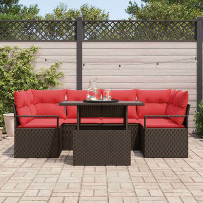 Tuin Sofa Set met kussen 7 pcs Bruin en rood poly rattan