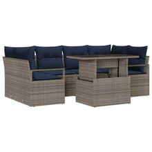 Tuin Sofa Set met kussen 7 pcs grijs en marineblauw poly rattan