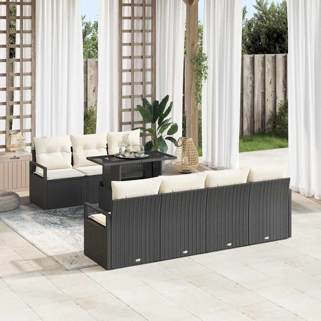 Tuin Sofa Set met opslag 8 pcs Zwart en Crème poly rattan