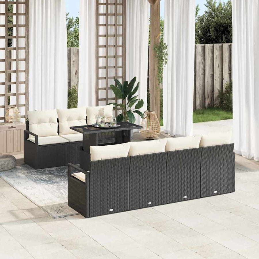 Tuin Sofa Set met opslag 8 pcs Zwart en Crème poly rattan