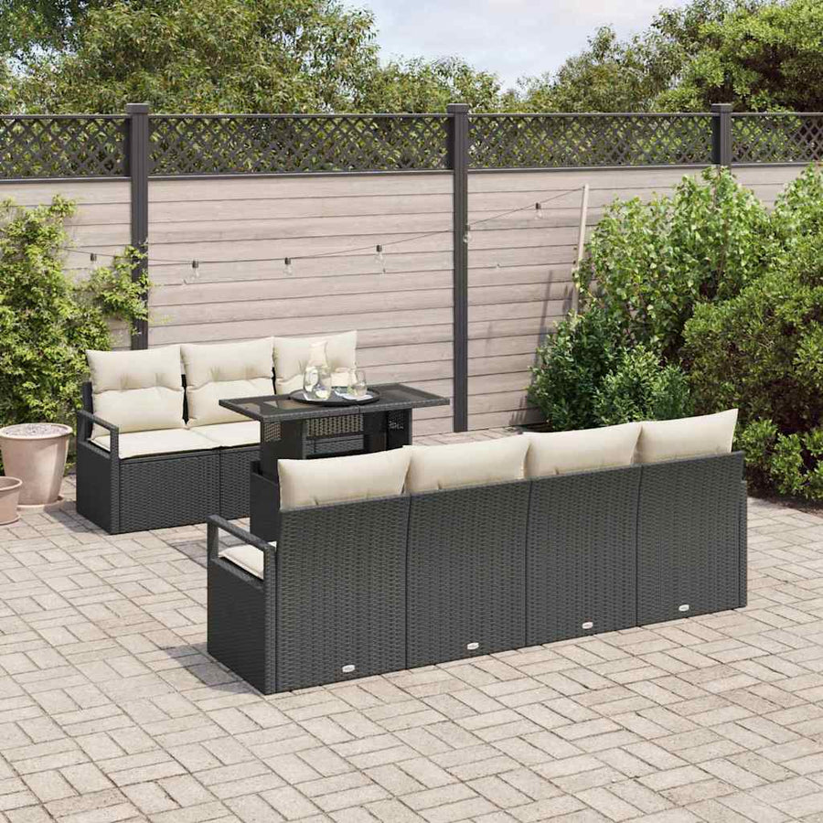 Tuin Sofa Set met opslag 8 pcs Zwart en Crème poly rattan