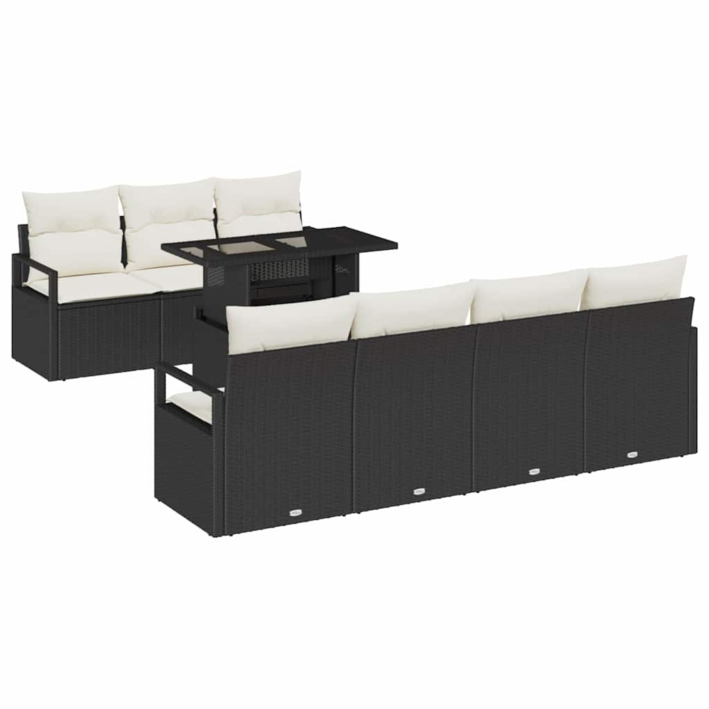 Tuin Sofa Set met opslag 8 pcs Zwart en Crème poly rattan