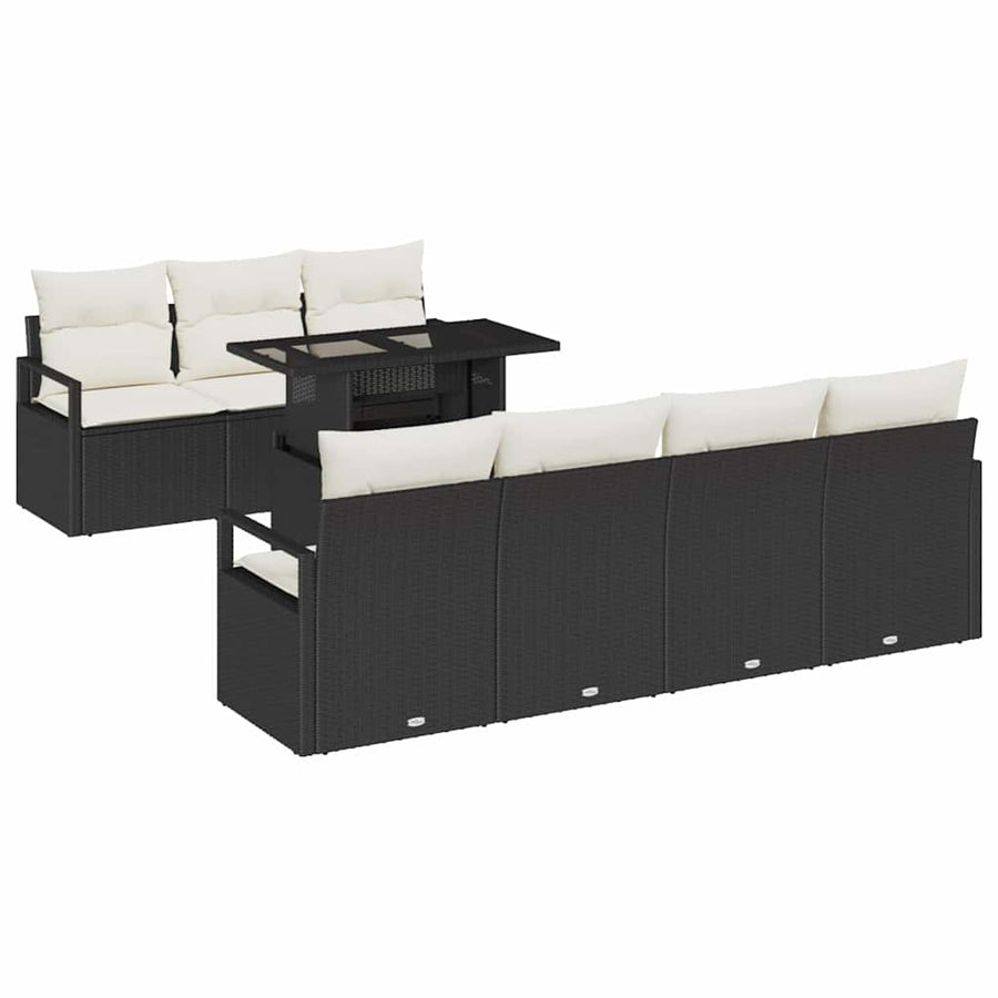 Tuin Sofa Set met opslag 8 pcs Zwart en Crème poly rattan