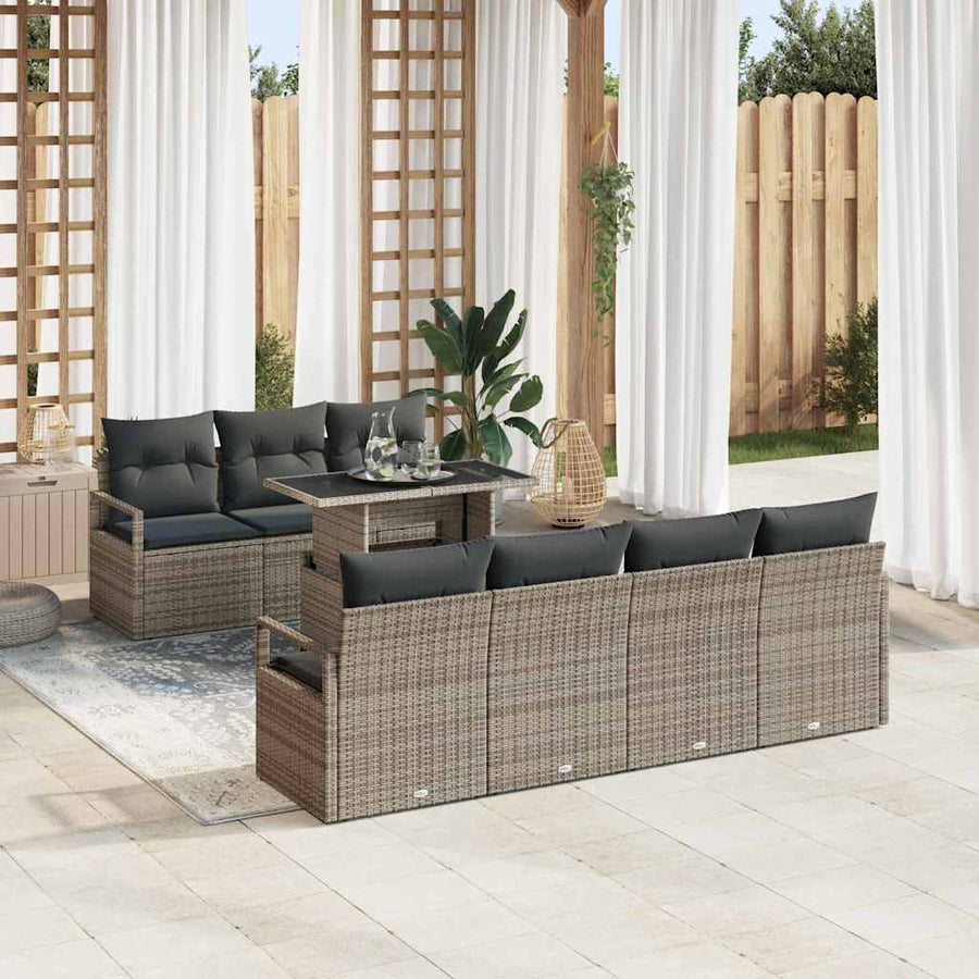 Tuin Sofa Set met opslag met kussen 8 pcs Grijs poly rattan
