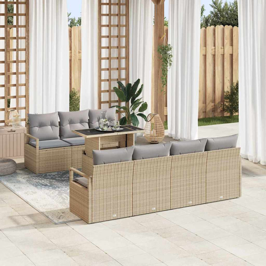 Tuin Sofa Set met kussen 8 pcs Beige en Lichtgrijs poly rattan