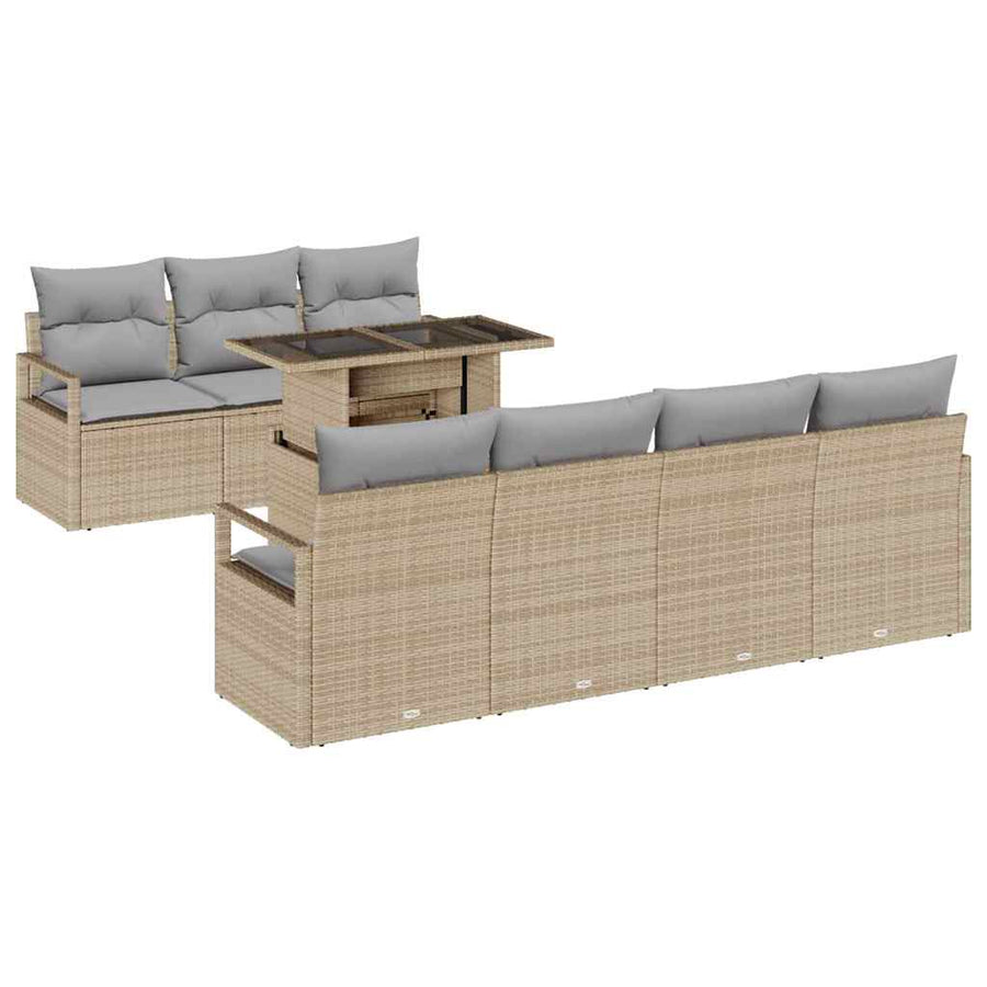Tuin Sofa Set met kussen 8 pcs Beige en Lichtgrijs poly rattan
