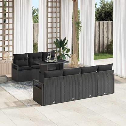 Tuin Sofa Set met opslag met kussen 8 pcs Zwart poly rattan