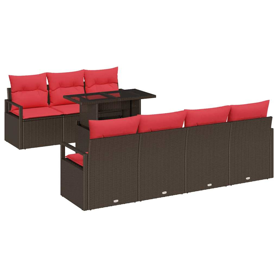 Tuin Sofa Set met opslag 8 pcs Bruin en Rood poly rattan