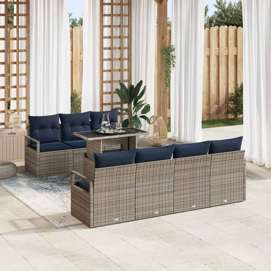 Tuin Sofa Set met opslag 8 pcs Grijs en Marineblauw poly rattan