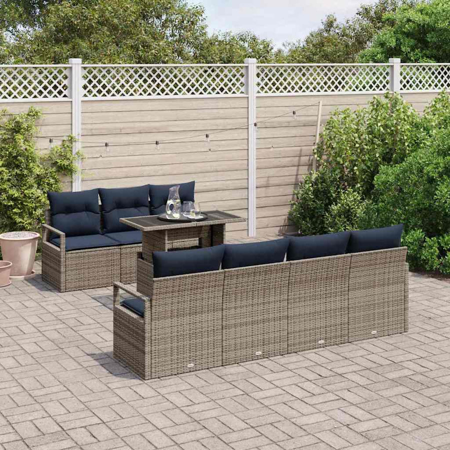 Tuin Sofa Set met opslag 8 pcs Grijs en Marineblauw poly rattan