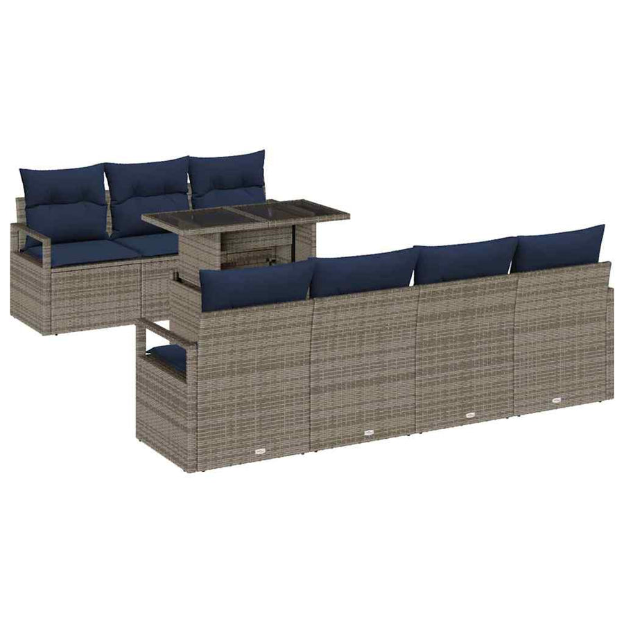 Tuin Sofa Set met opslag 8 pcs Grijs en Marineblauw poly rattan