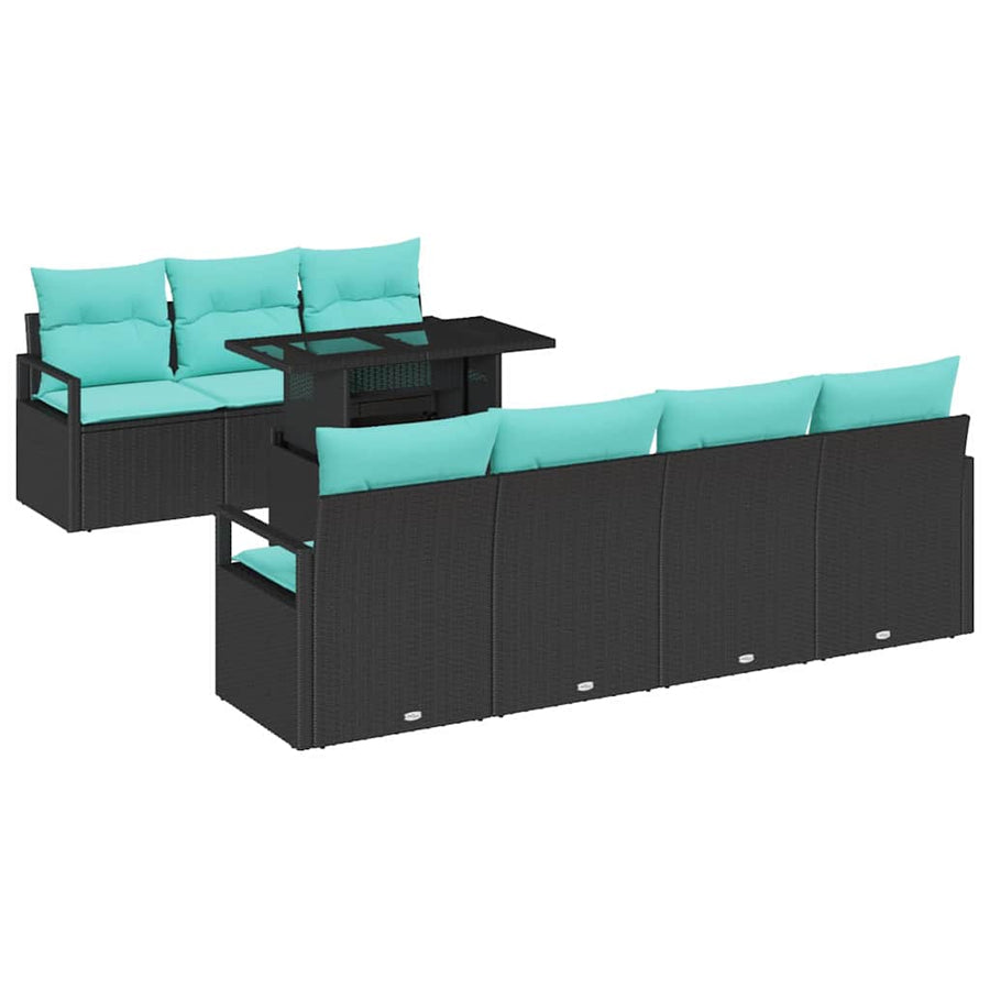Tuin Sofa Set met opslag 8 pcs Zwart en Blauw poly rattan