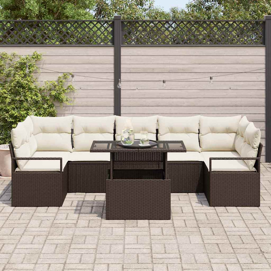 Tuin Sofa Set met kussen 8 pcs Bruin en crème poly rattan