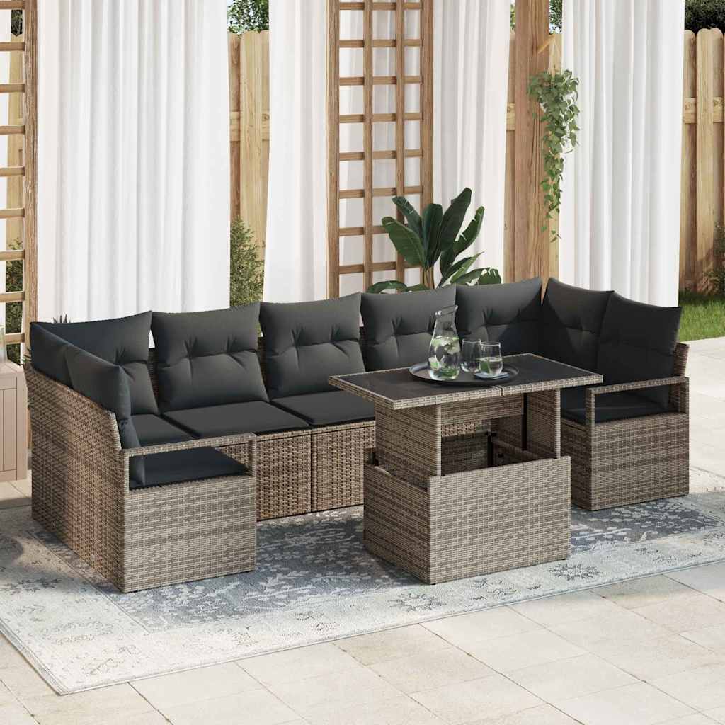 Tuin Sofa Set met kussen 8 pcs Grijs poly rattan
