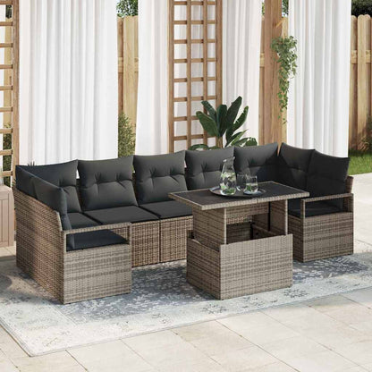 Tuin Sofa Set met kussen 8 pcs Grijs poly rattan