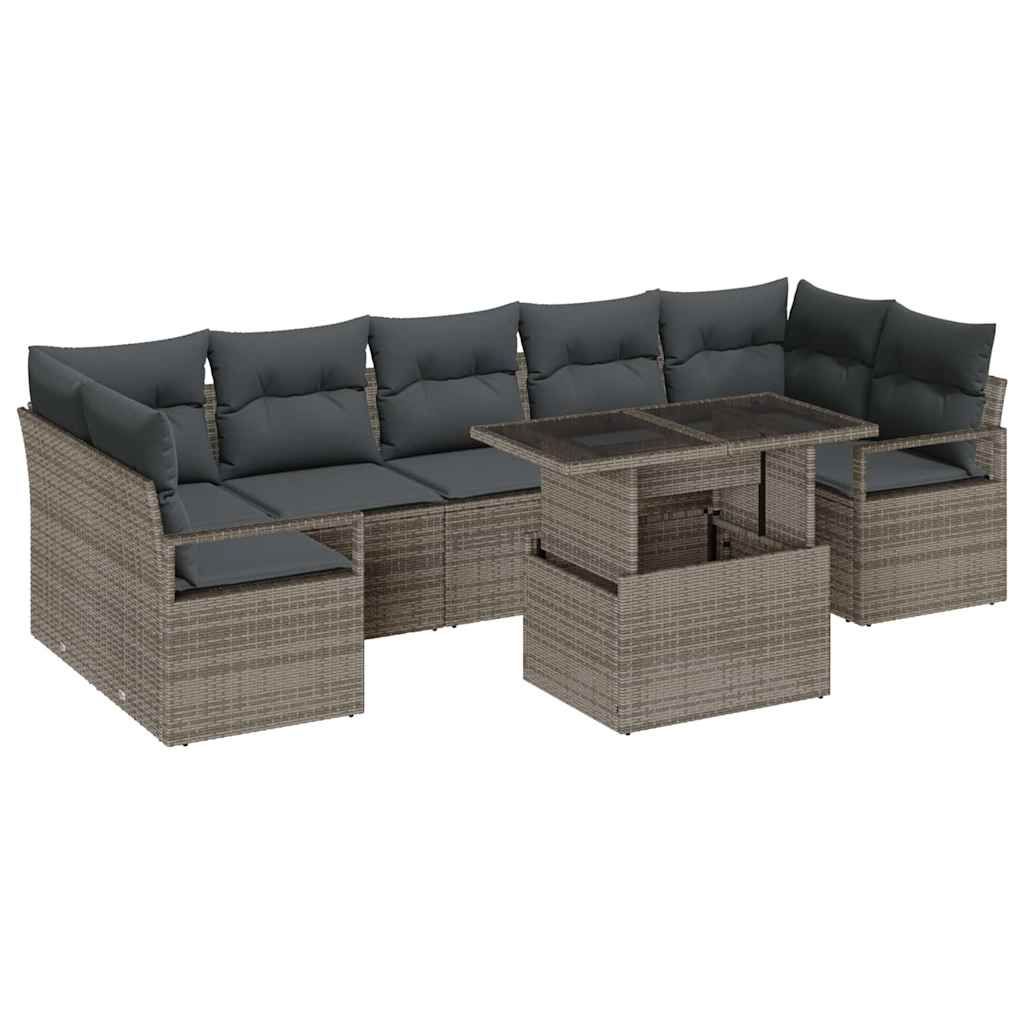 Tuin Sofa Set met kussen 8 pcs Grijs poly rattan