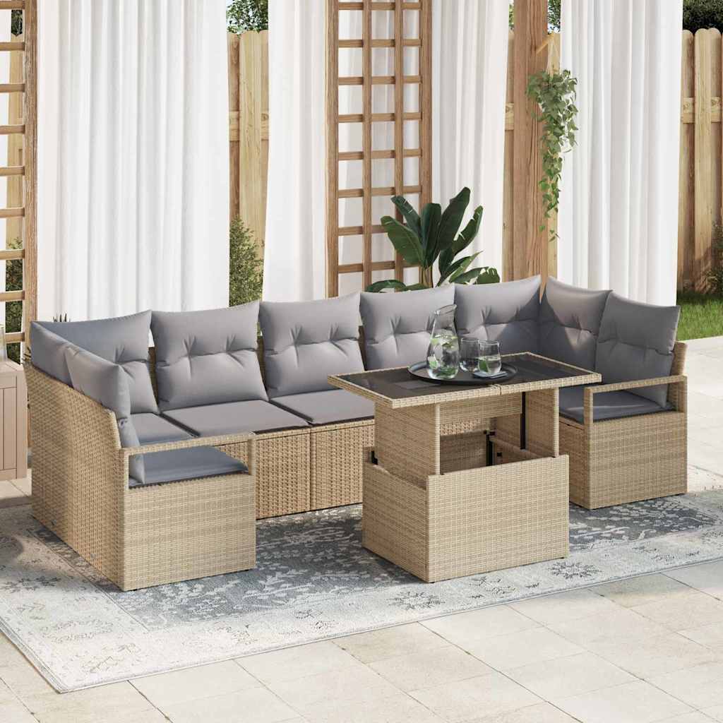 Tuin Sofa Set met kussen 8 pcs Beige en Licht Grijs poly rattan