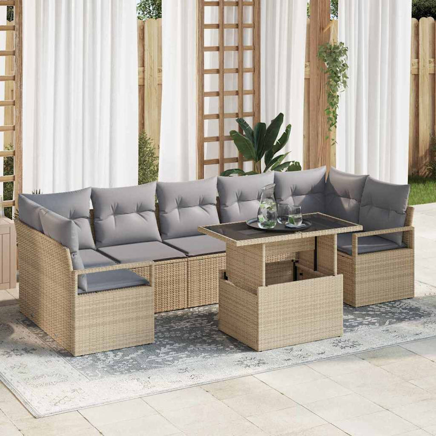 Tuin Sofa Set met kussen 8 pcs Beige en Licht Grijs poly rattan