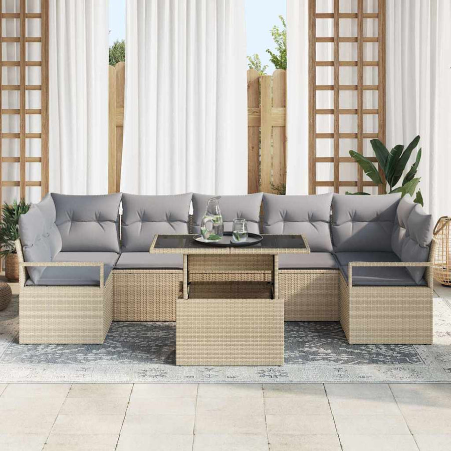 Tuin Sofa Set met kussen 8 pcs Beige en Licht Grijs poly rattan