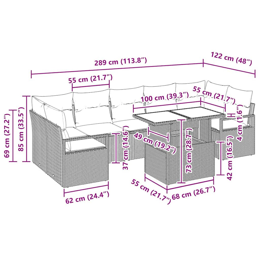 Tuin Sofa Set met kussen 8 pcs Beige en Licht Grijs poly rattan