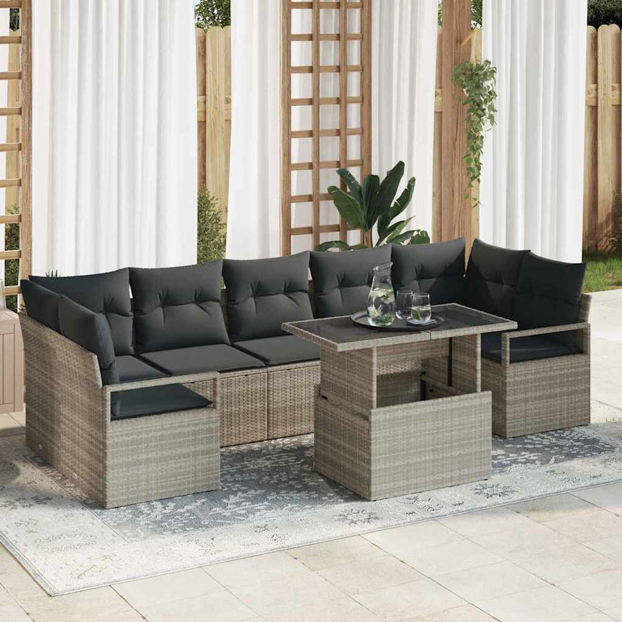 Tuin Sofa Set met kussen 8 pcs Lichtgrijs poly rattan