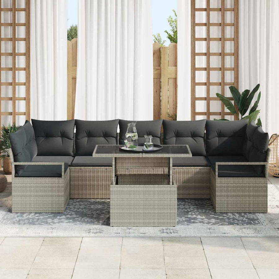 Tuin Sofa Set met kussen 8 pcs Lichtgrijs poly rattan