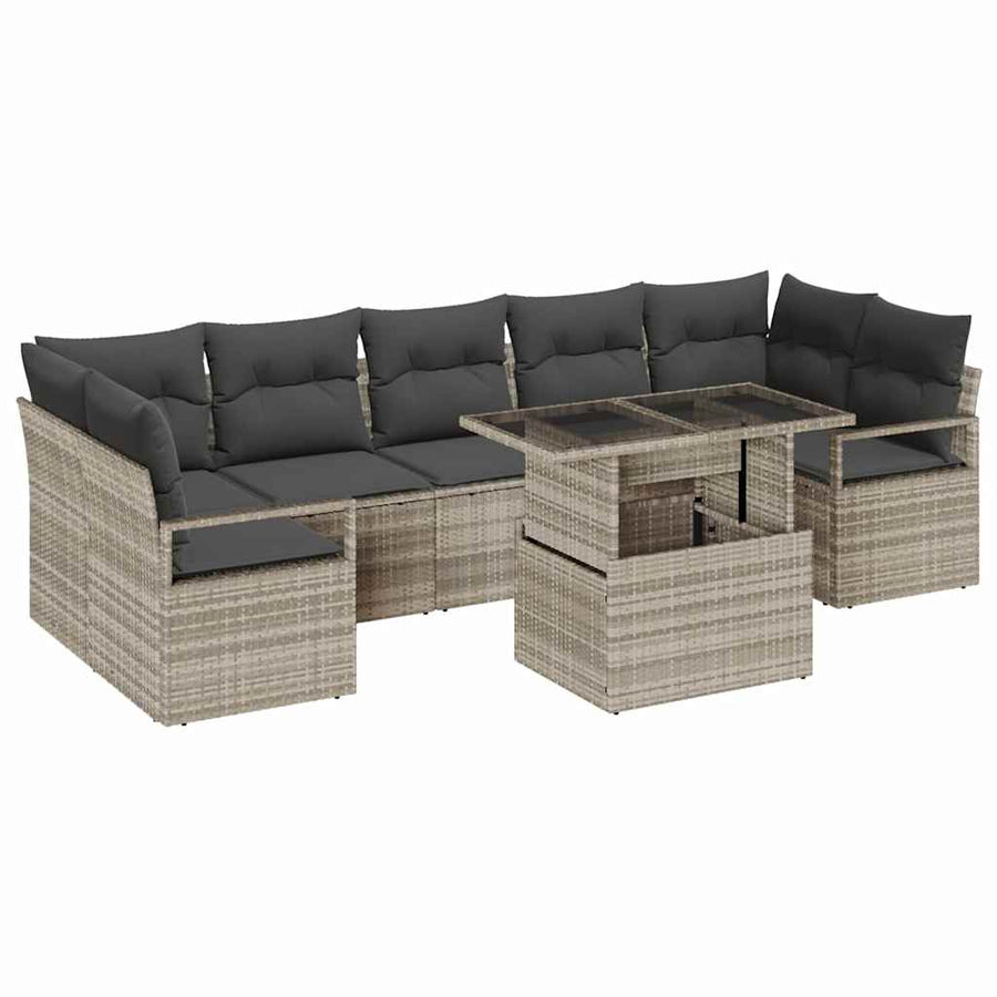 Tuin Sofa Set met kussen 8 pcs Lichtgrijs poly rattan