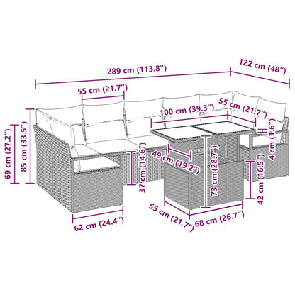 Tuin Sofa Set met kussen 8 pcs Lichtgrijs poly rattan
