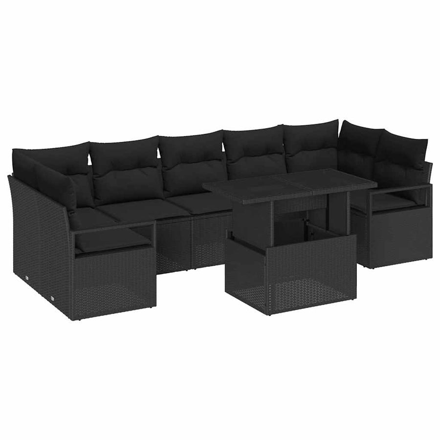 Tuin Sofa Set met kussen 8 pcs Zwart poly rattan