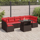 Modulaire loungeset poly rattan bruin rood 8-delig