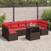 Modulaire loungeset poly rattan bruin rood 8-delig