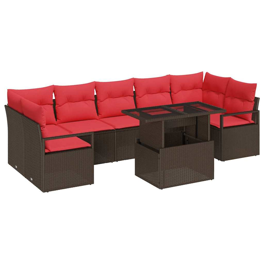 Tuin Sofa Set met kussen 8 pcs Bruin en Rood poly rattan
