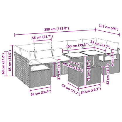 Tuin Sofa Set met kussen 8 pcs Bruin en Rood poly rattan