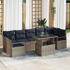 Loungeset poly rattan grijs marineblauw 8-delig