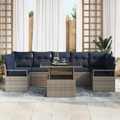 Tuin Sofa Set met kussen 8 pcs grijs en marineblauw poly rattan