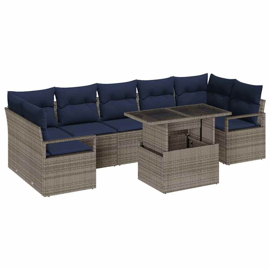 Tuin Sofa Set met kussen 8 pcs grijs en marineblauw poly rattan