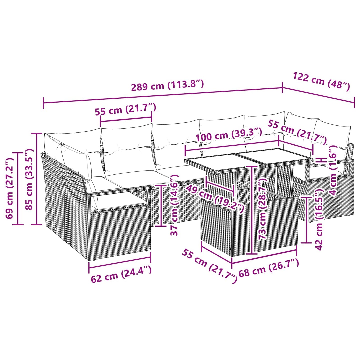 Tuin Sofa Set met kussen 8 pcs grijs en marineblauw poly rattan