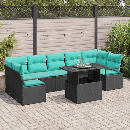Tuin Sofa Set met kussen 8 pcs Zwart en Blauw poly rattan