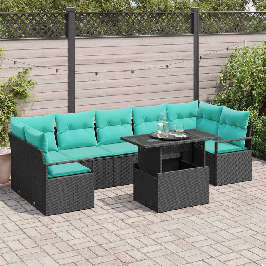 Tuin Sofa Set met kussen 8 pcs Zwart en Blauw poly rattan