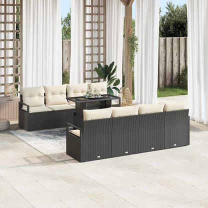 Tuin Sofa Set met opslag 9 pcs Zwart en Crème poly rattan