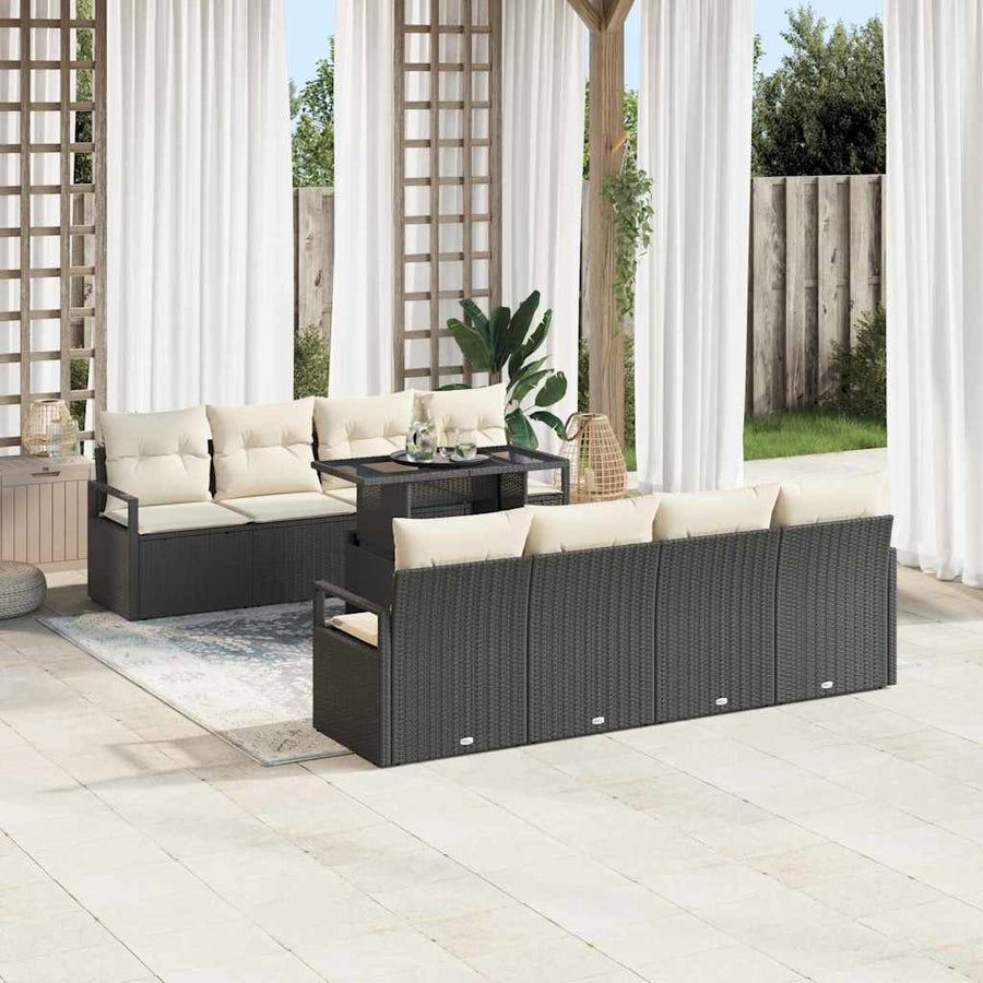 Tuin Sofa Set met opslag 9 pcs Zwart en Crème poly rattan