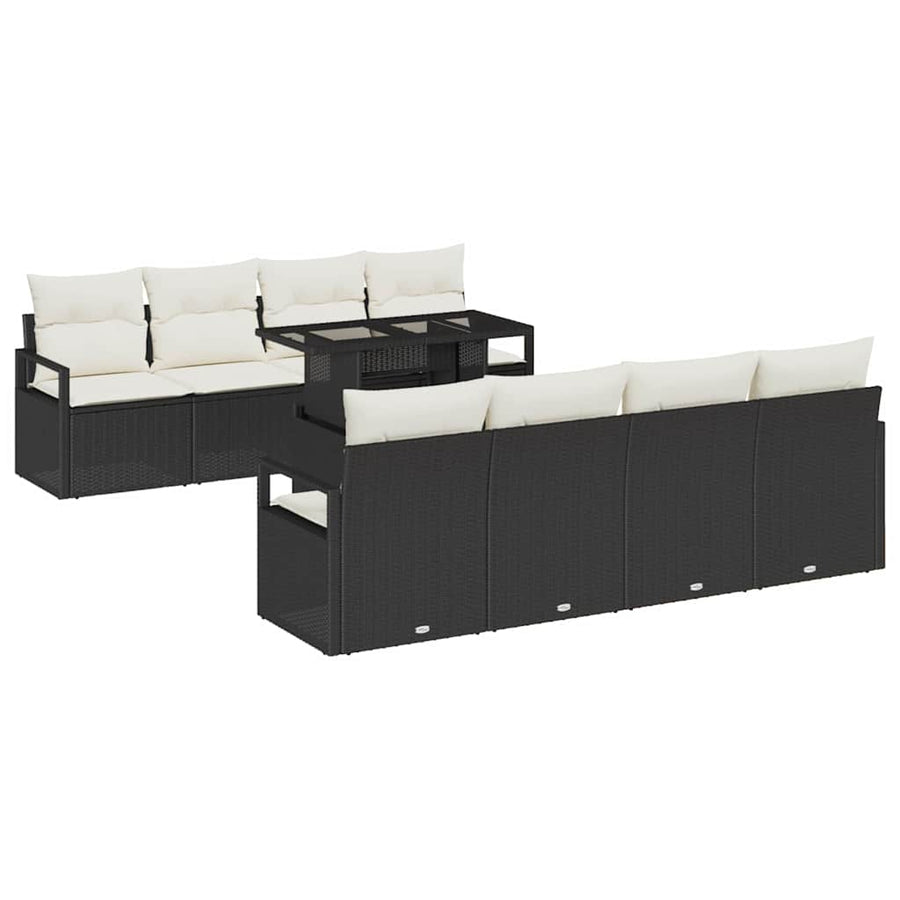 Tuin Sofa Set met opslag 9 pcs Zwart en Crème poly rattan