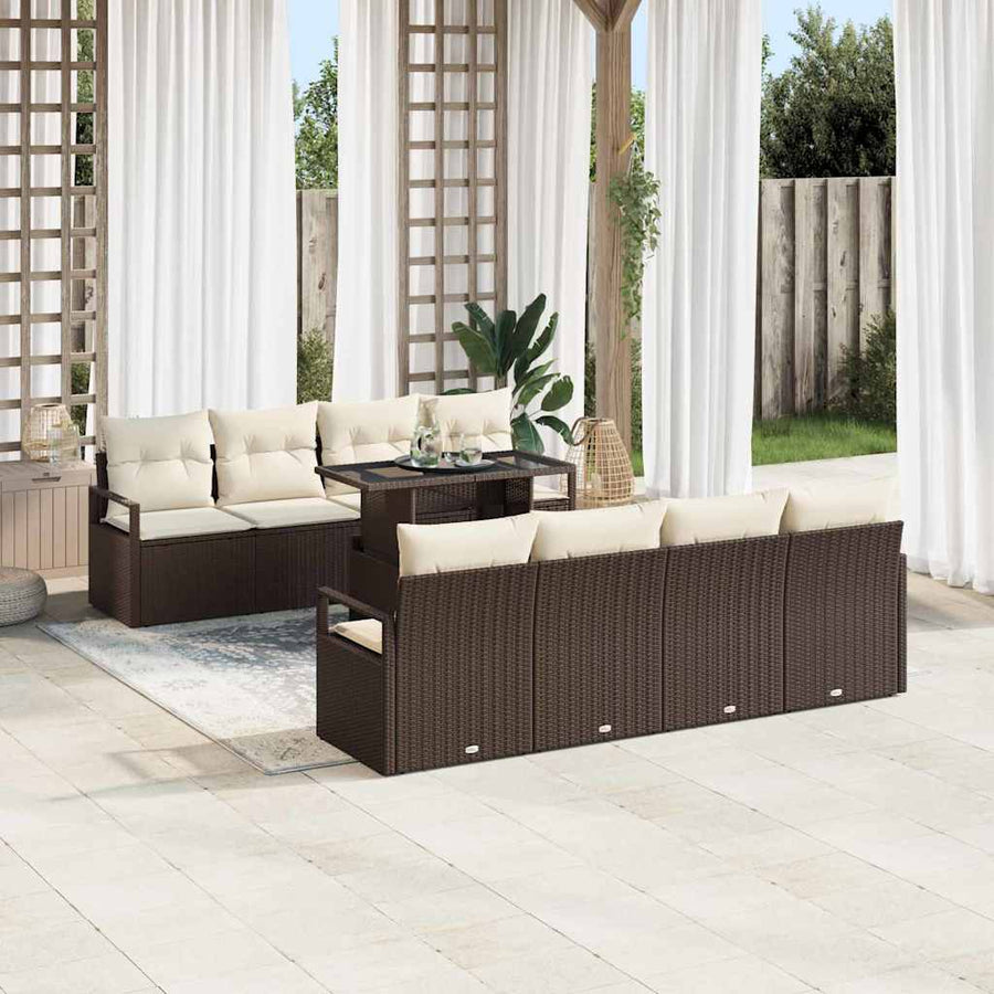 Tuin Sofa Set met kussen 7 pcs Bruin en crème poly rattan