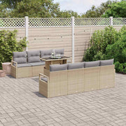Tuin loungeset 9-delig poly rattan beige lichtgrijs