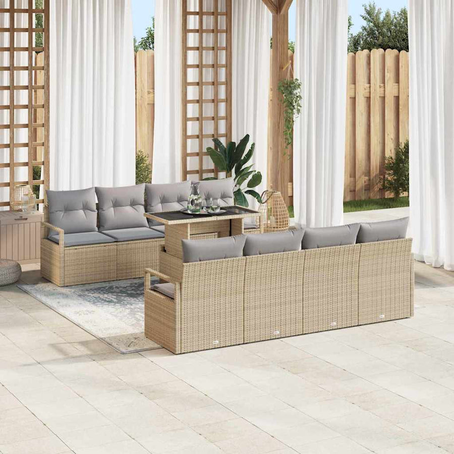 Tuin Sofa Set met opslag 9 pcs Beige en Licht Grijs poly rattan