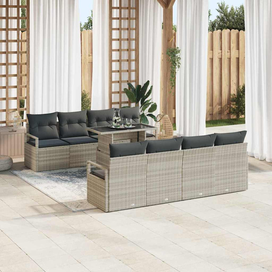 Tuin Sofa Set met opslag 9 pcs Lichtgrijs poly rattan