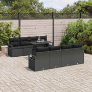 Tuin loungeset 9-delig zwart poly rattan met opbergruimte